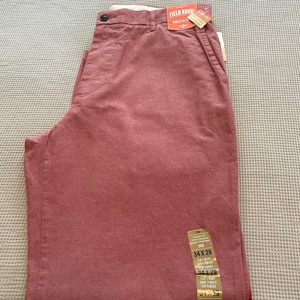 Dockers Field Khaki Pants, 34 x 29, Classic Fit, Pale Red